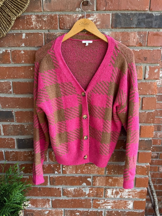 Maurices Sweaters - Pink and Brown Plaid Button-Front Cardigan Sweater